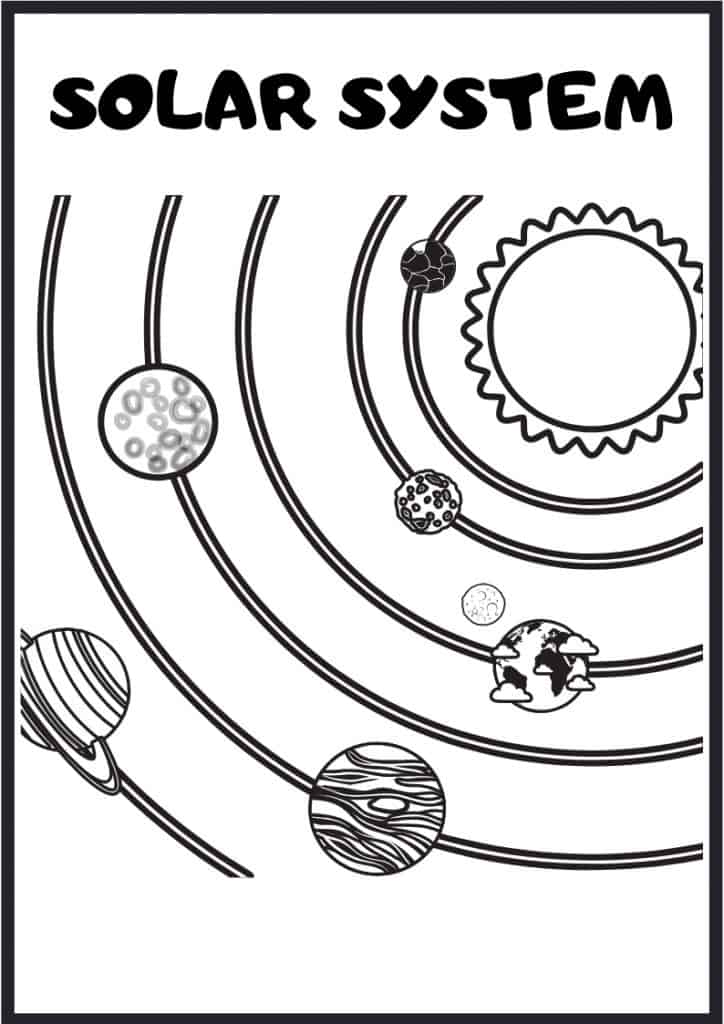 Example of free printable solar system coloring page.