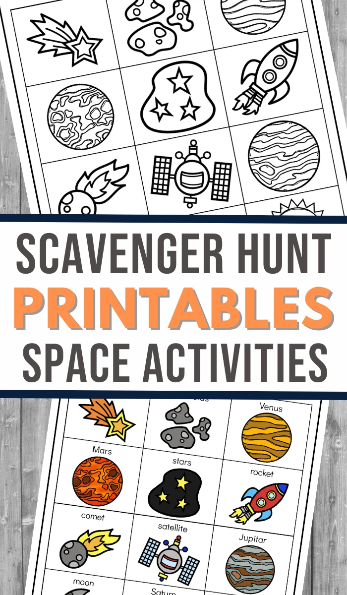 Examples of free printable space themed scavenger hunt.