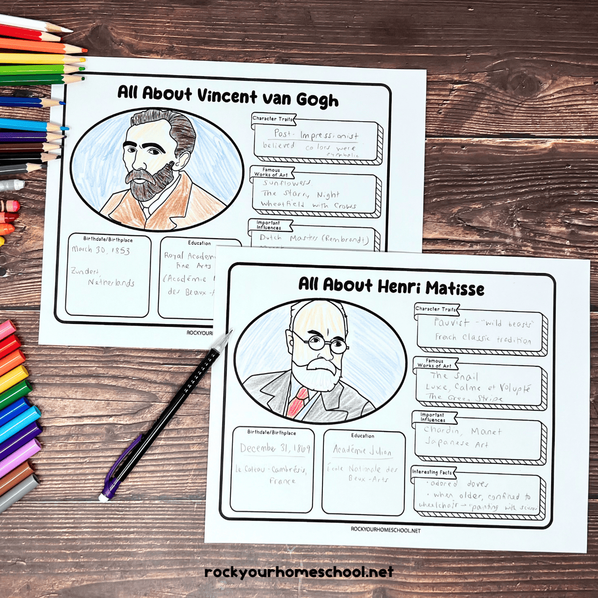 Famous Artists Worksheets for Fantastic Learning Fun (Free Set)