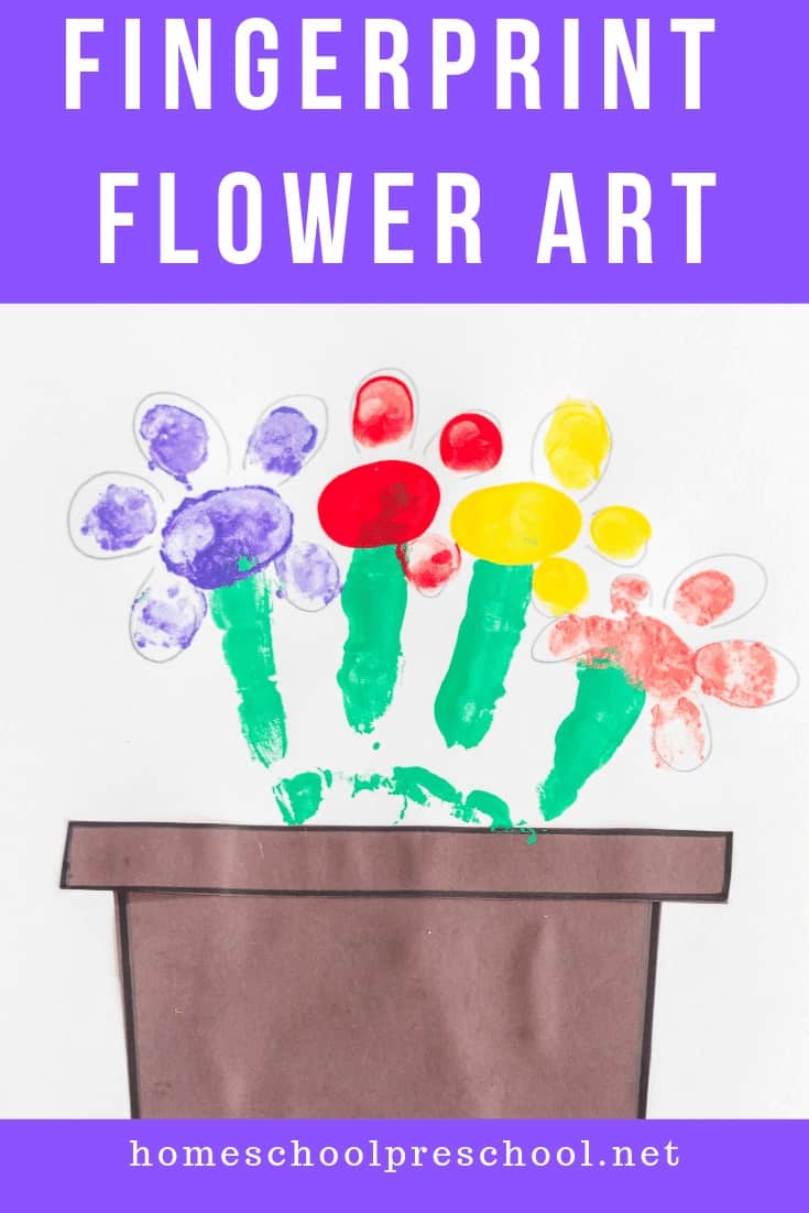 Example of simple fingerprint flowers art made with paint and construction paper.