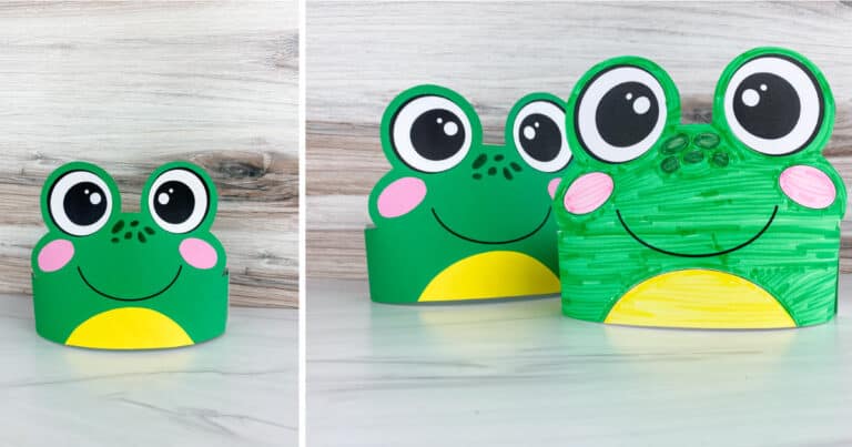 Two examples of frog headbands with big eyes.