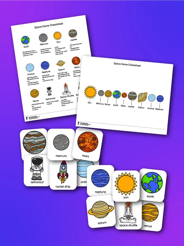 Examples of free printable solar system game for kids.