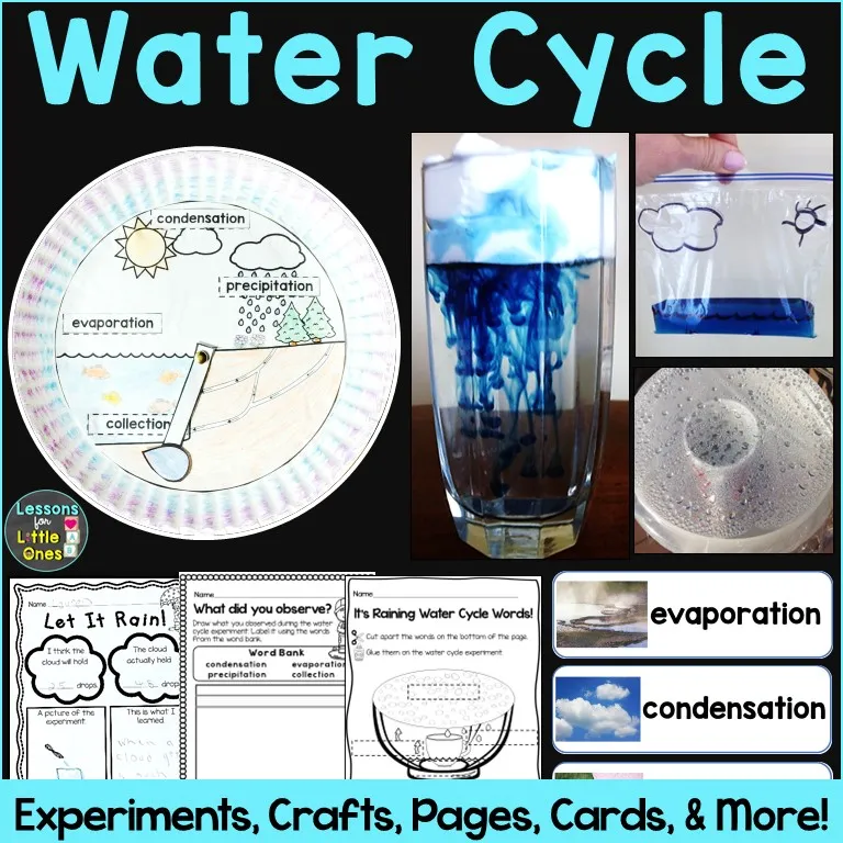 Variety of water and rain cycle science experiments and activities.