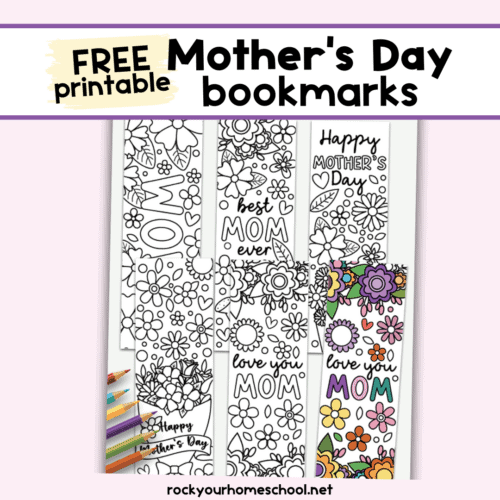 Examples of free printable Mother's Day bookmarks to color with color pencils.