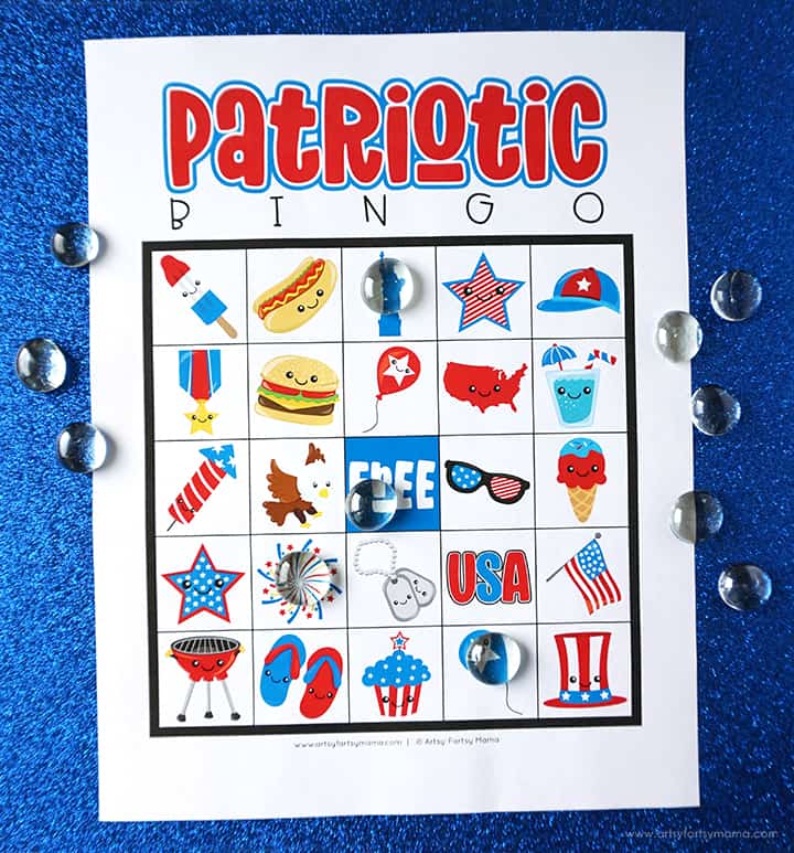 Example of patriotic bingo game card.