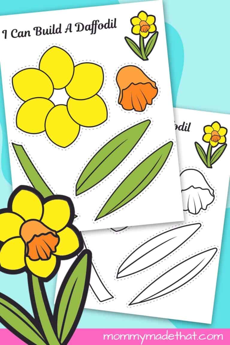 Two pages of printable daffodil craft for kids.