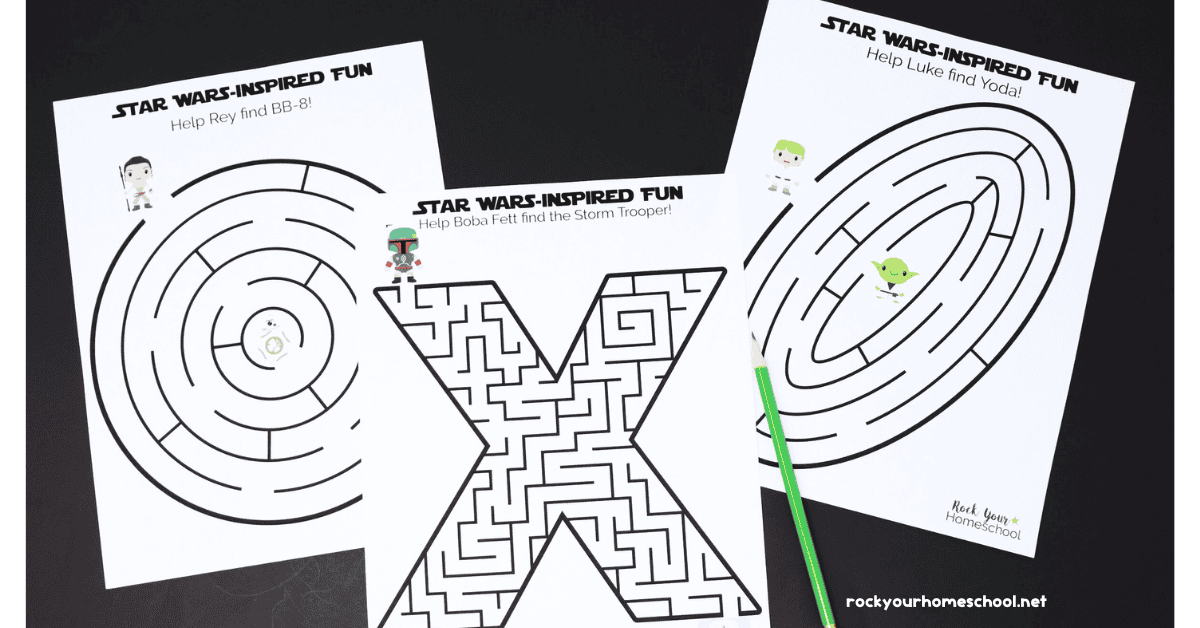 3 examples of Star Wars mazes for kids.