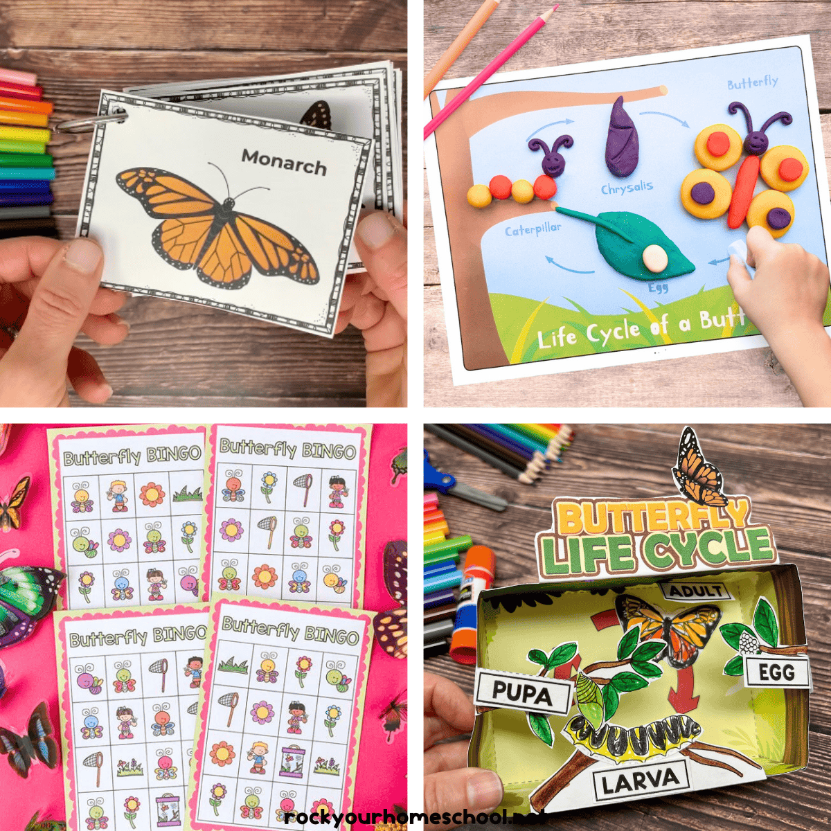Four examples of free butterfly printables for kids.