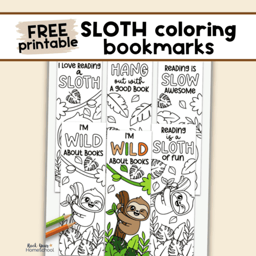 Examples of free printable sloth bookmarks to color.