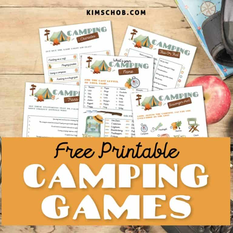 5 examples from camping printable game set.