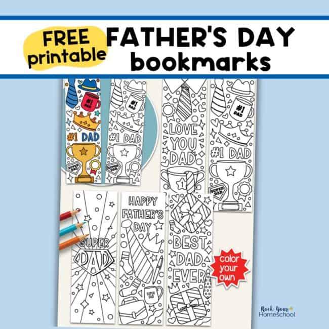 Examples of free printable Father's Day bookmarks to color.