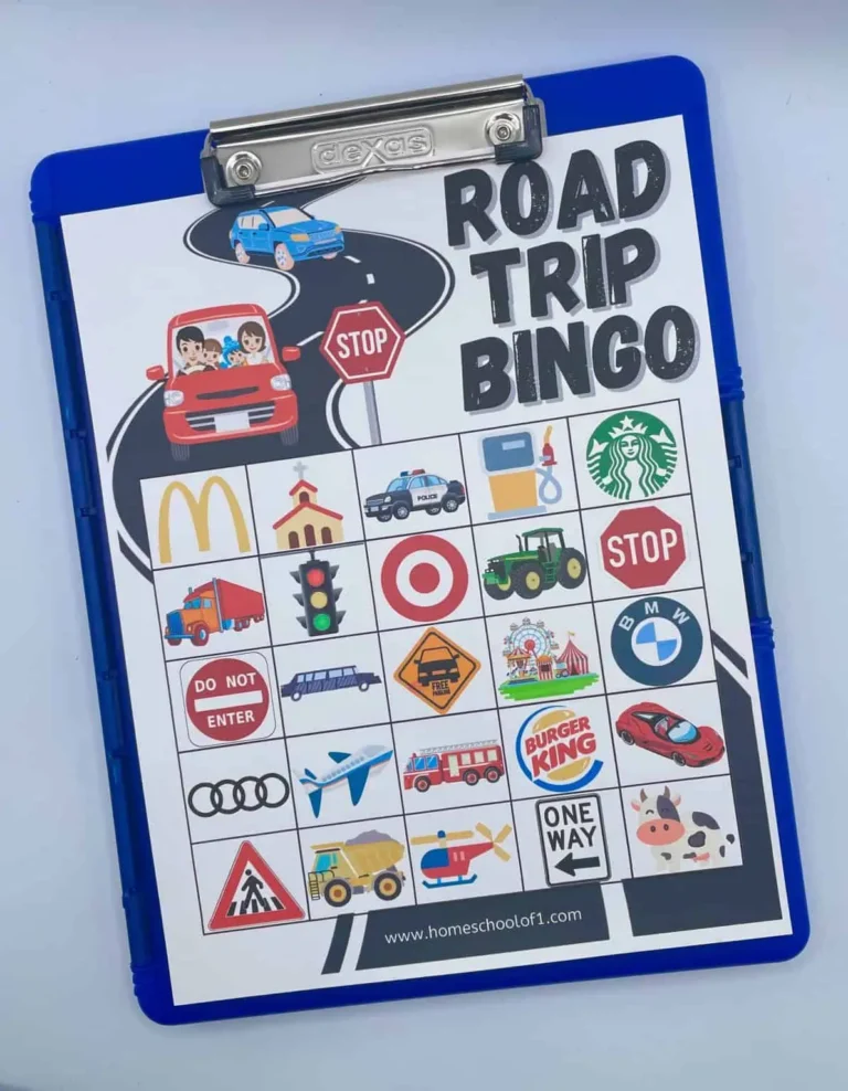 Example of road trip bingo.