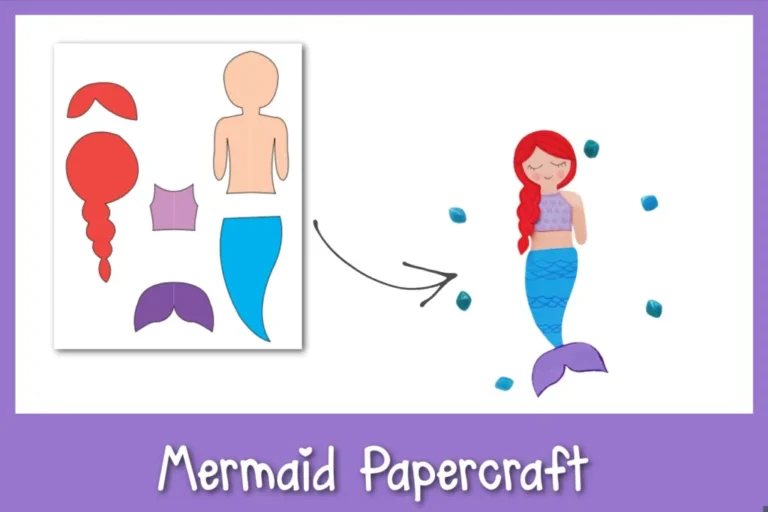 Examples of free printable mermaid papercraft activity.