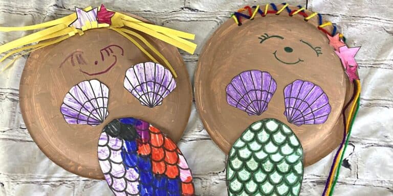 Two examples of paper plate mermaid craft for kids.