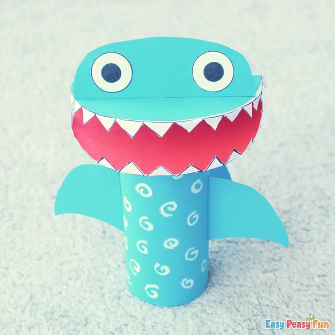 Example of shark toilet paper roll craft.