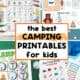 Four examples of sets of free camping printables for kids.
