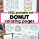 Examples of coloring pages with donut themes.