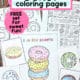 Examples of free printable coloring pages with donut themes.