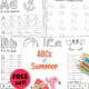 ABCs of summer alphabet tracing worksheets set.