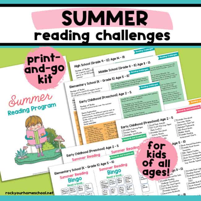 Pages from Summer Reading Challenges for kids of all ages kit.
