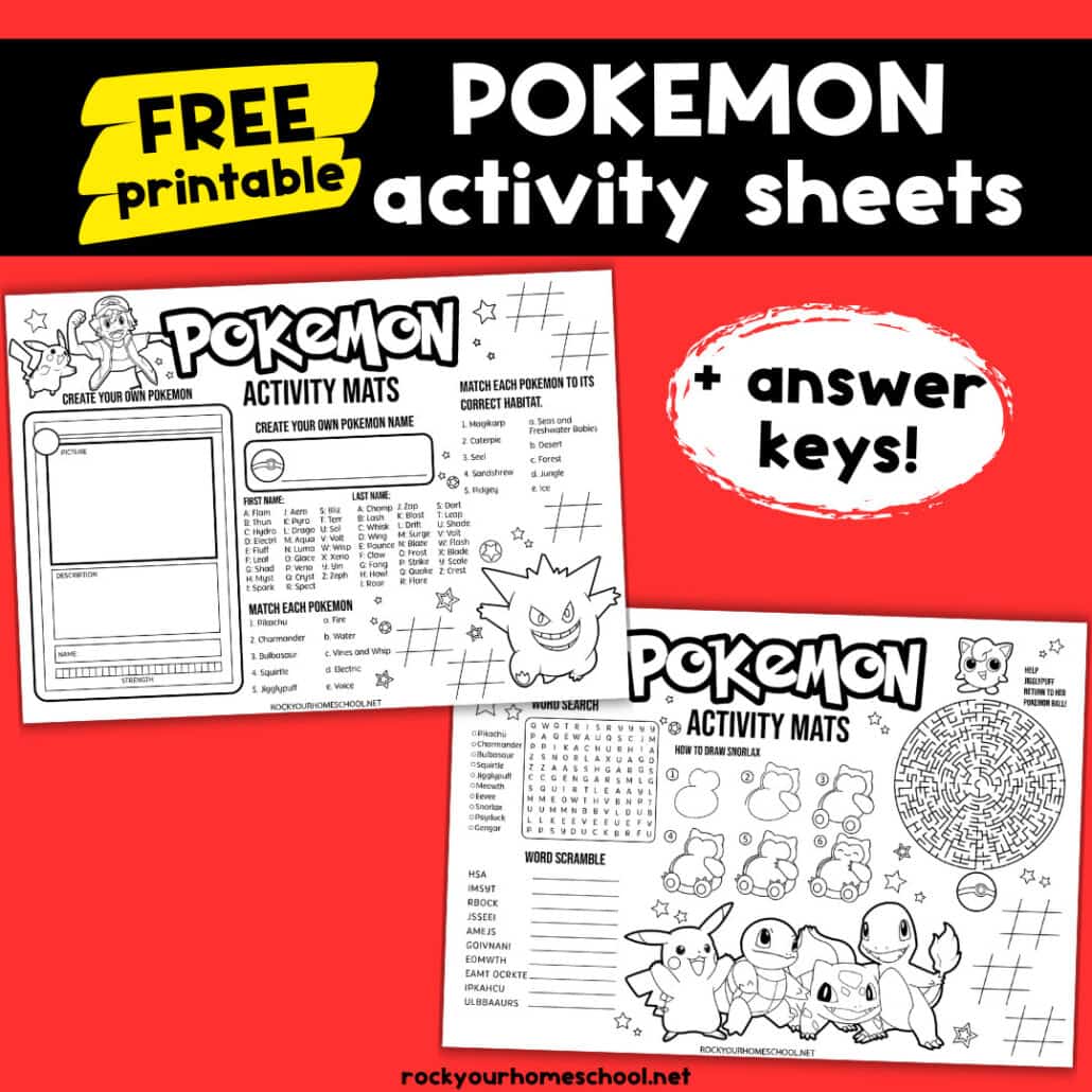 Pokemon Activity Sheets - Rock Your Homeschool