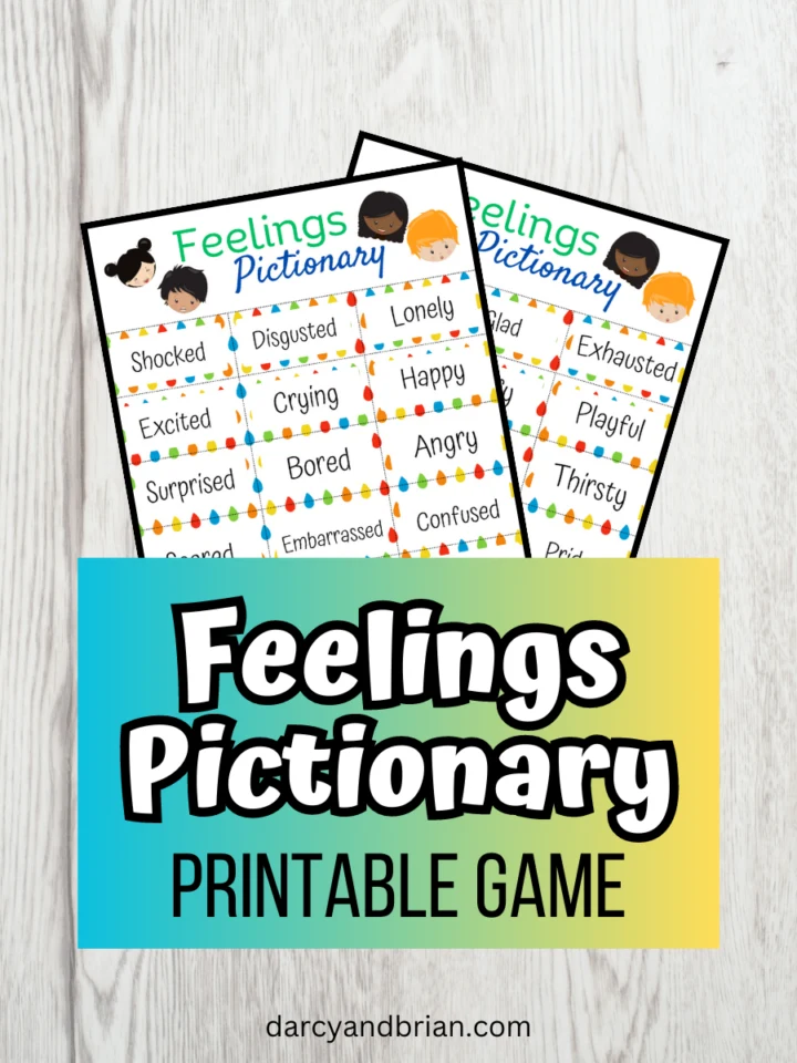 Two examples of printable feelings pictionary game.
