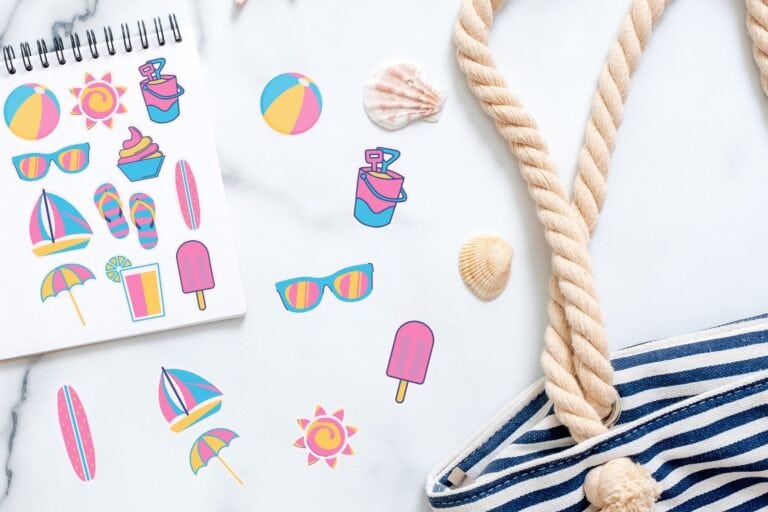 Examples of free printable summer stickers.