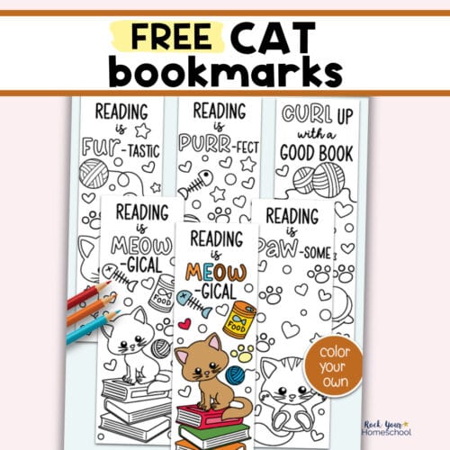 Examples of free printable cat bookmarks to color.