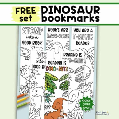 Examples of free printable dinosaur bookmarks to color.