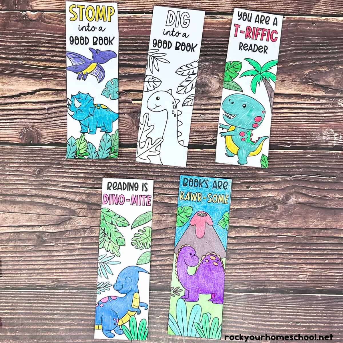 Dinosaur Bookmarks to Color: Free Printable Set for Kids