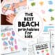 4 examples of free beach printables for kids with color by number pages, scavenger hunt, stickers, and activities pack.