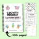 Growth Mindset Activities Pack cover with examples of A-Z poster, introduction, tips and ideas, alphabet game, and planner page.