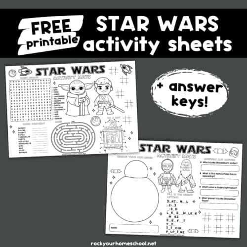 2 examples of Star Wars activity sheets.