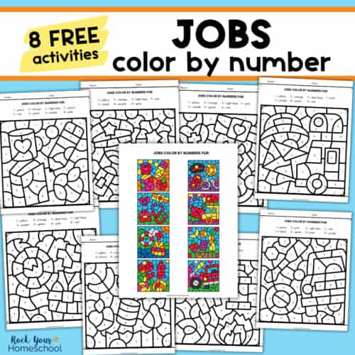 8 examples of jobs color by number pages with answer key.