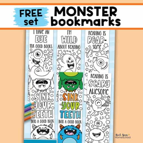 Examples of free printable monster coloring bookmarks.