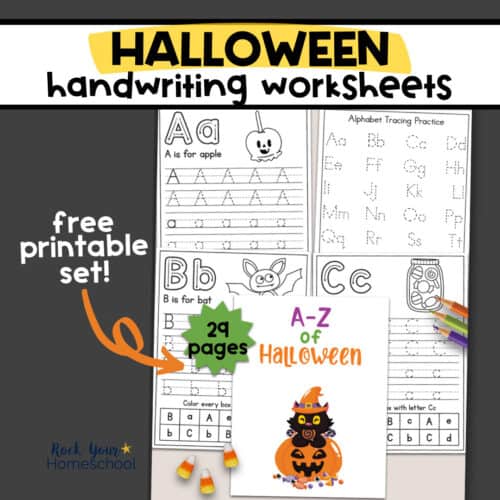 Examples of free printable Halloween handwriting worksheets.