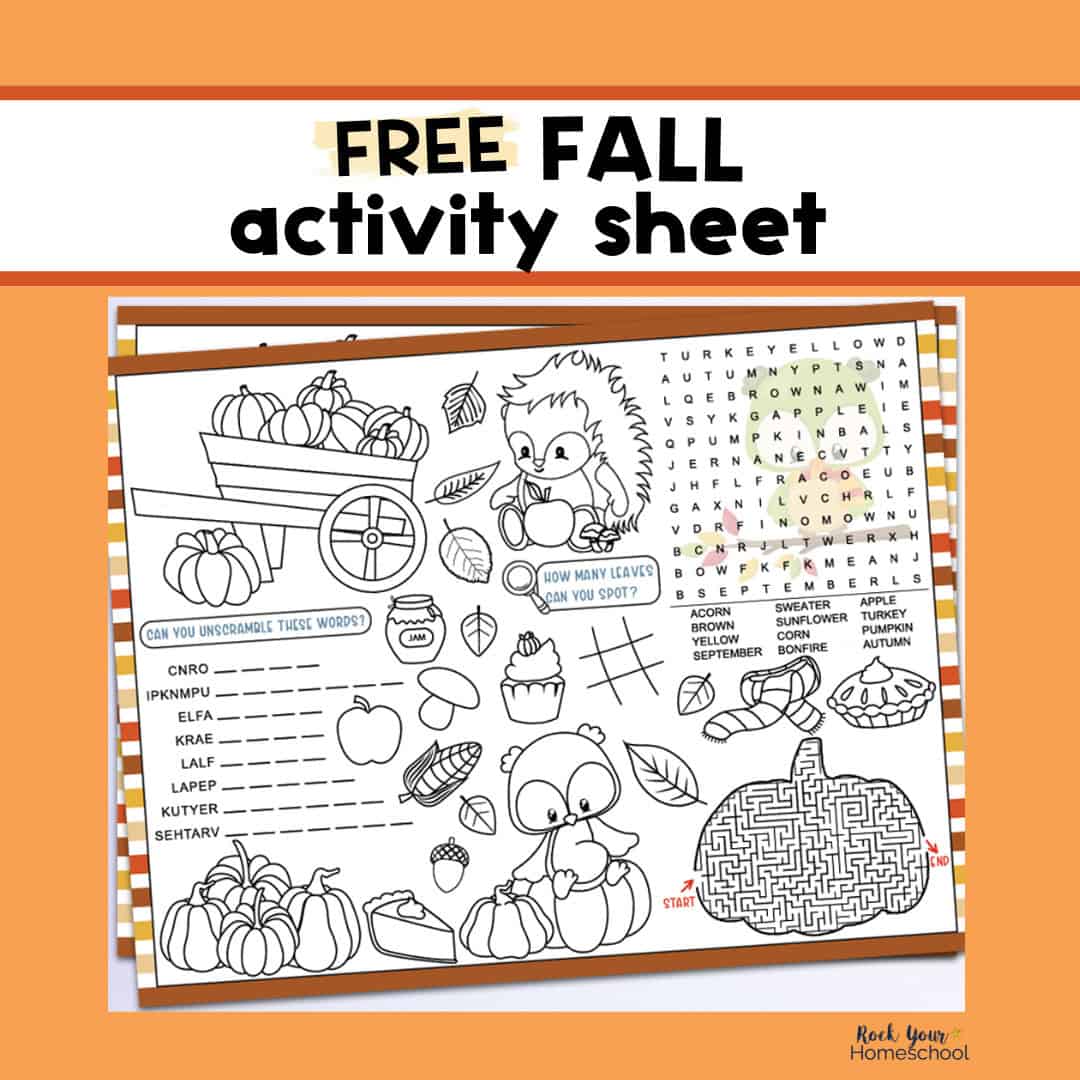 Example of free printable fall activity sheet for kids.