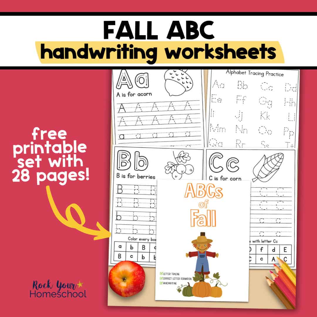Examples of fall handwriting worksheets for ABC practice.