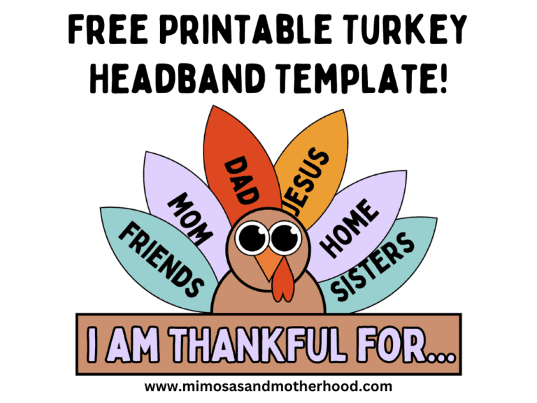 Example of free printable I am thankful turkey headband craft.