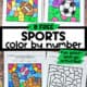 Four sports color by number pages featuring football, soccer, baseball, and basketball.