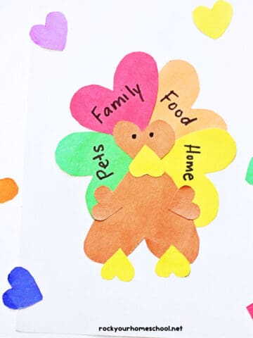 Example of paper heart thankful turkey craft.