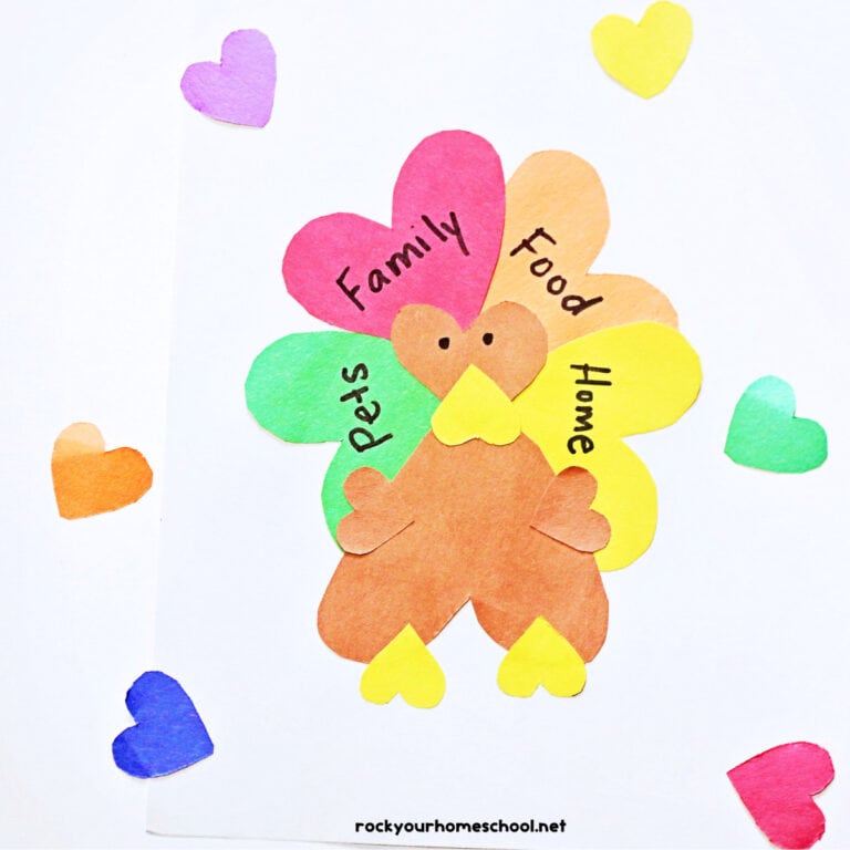 Example of paper heart thankful turkey craft.