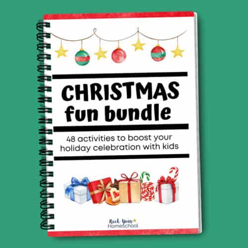 Christmas fun bundle cover with ornaments, stars, and presents.