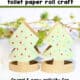 Two examples of Christmas tree toilet paper roll crafts with pine branches and lights.