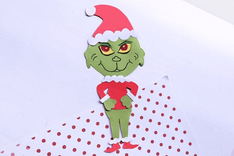 Example of paper Grinch craft puppet.