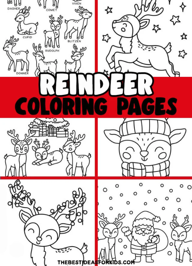 6 examples of printable reindeer coloring pages.