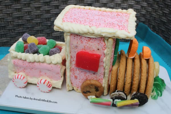 Toaster pastry Christmas train made with candy and cookies.