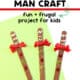 3 examples of easy gingerbread man crafts made with popsicle sticks, paint, red ribbon, and sequins.