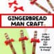 3 red ribbon bows, examples of popsicle stick gingerbread man crafts with sequins.