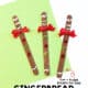 Three easy gingerbread man crafts made with popsicle sticks, red ribbon bows, and sequins.